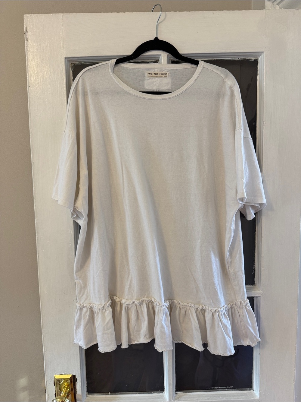 We The Free White Short Sleeve Ruffle-Hem Tee